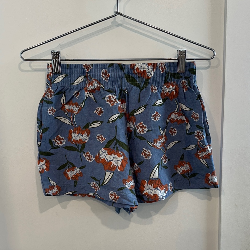 Floral High Waist Women's Shorts - Blue and Orange